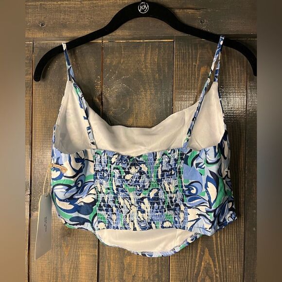 Retro Abstract Print Cropped Swim‎ Tank Blue Green White Summer Beach Pool A40 - Picture 8 of 8
